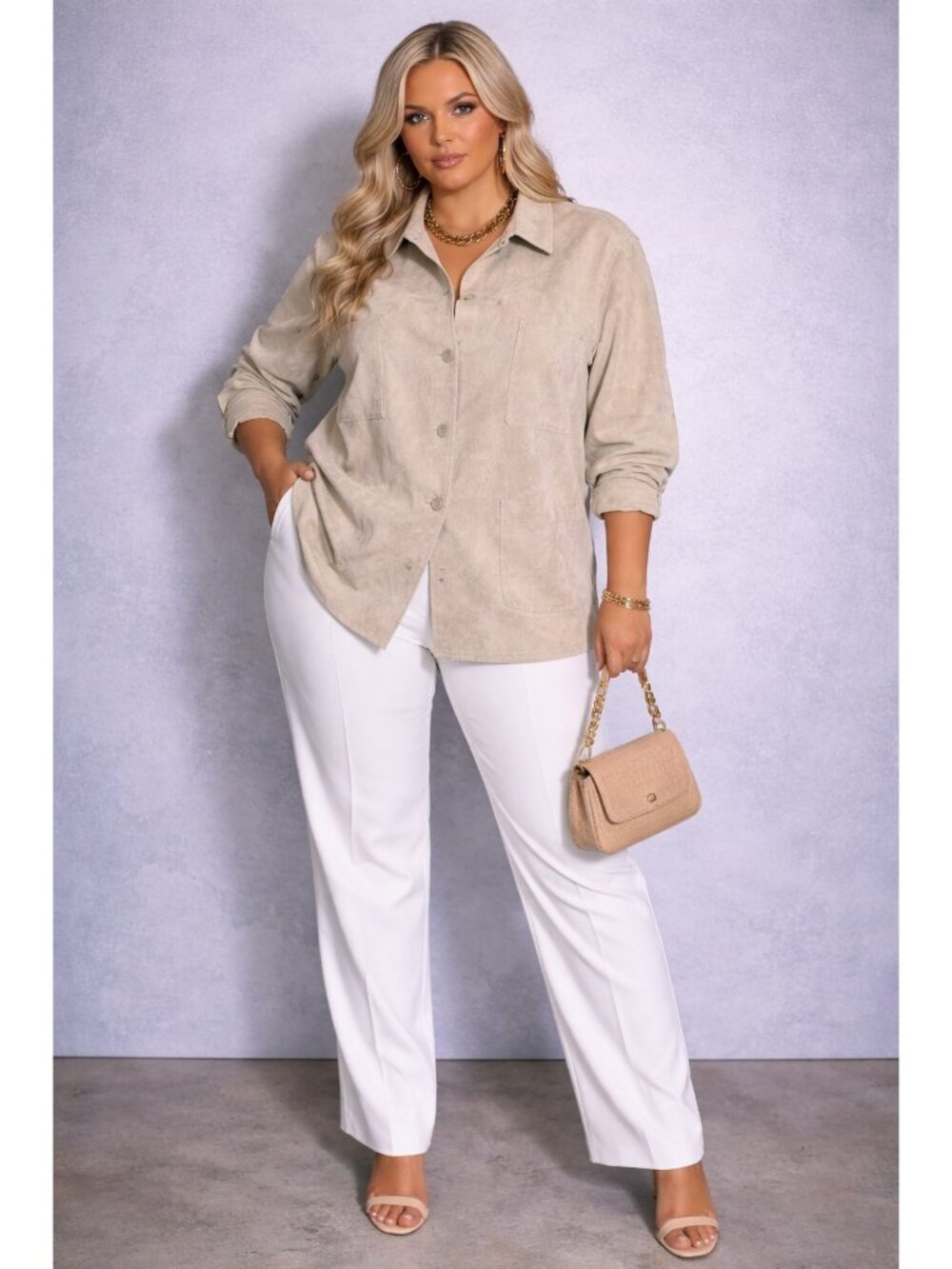 St John’s Bay Washable Suede Jacket Women 1X Beige Button Front Coat Soft Plus